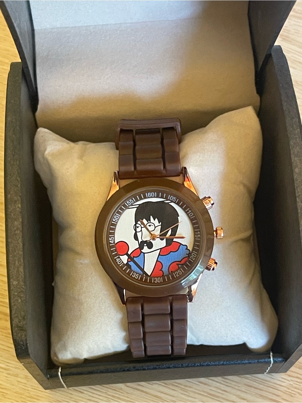 Brown Silicone Band Men's Watch with John Lennon Dial